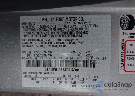 2010 Ford Fusion Sel из США, поврежденный, VIN 3FAHP0JAXAR413766